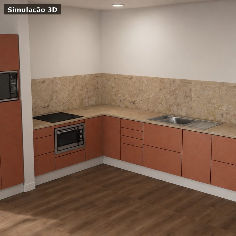 Projeto 3D de cozinha em tons terracota